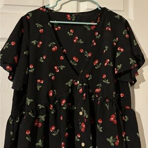 Women’s Day Black Blouse with Cherry Print size XL